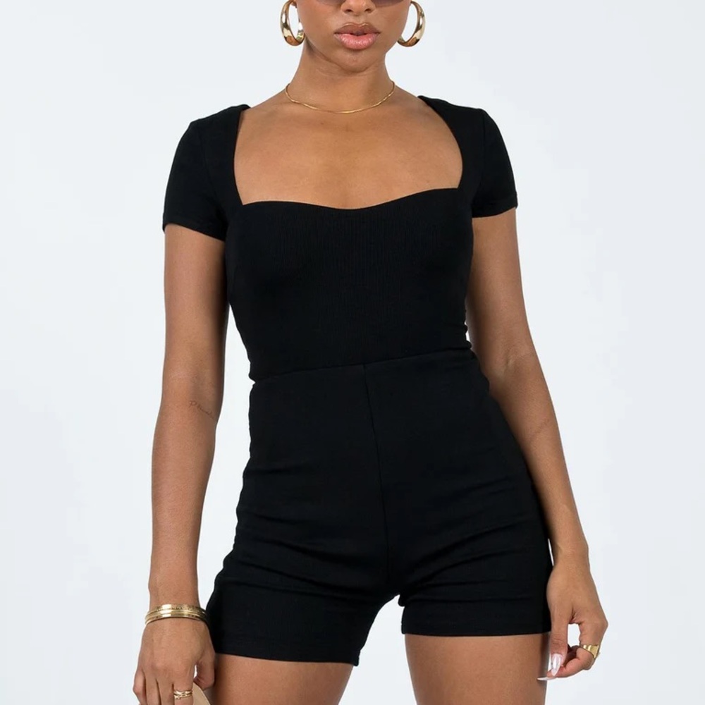 Princess Polly Nolan Short Sleeve Romper Black - US 6 / Black
